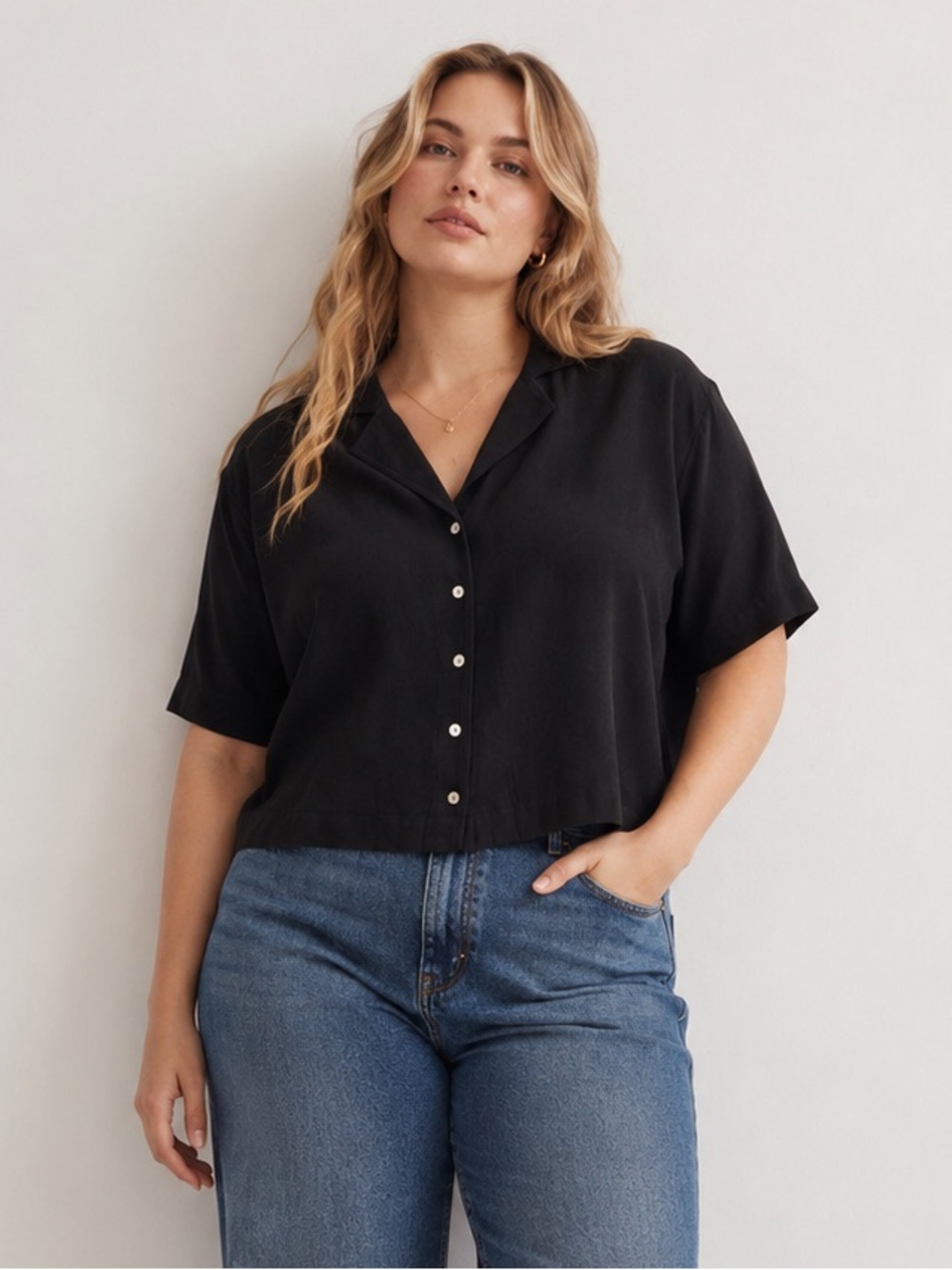 Madewell Women’s Plus Resort Shirt in Textured Dot Black Size 2X